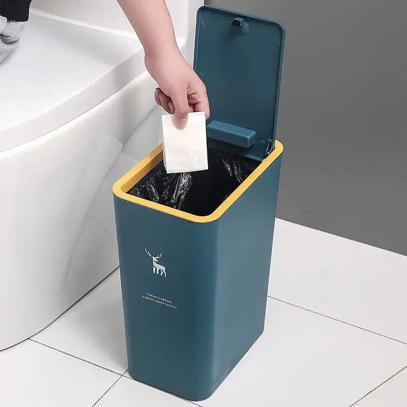 Trash Can 10L 15L Nordic Toilet Kitchen Bathroom Living Room Rectangular With Lid Press-type