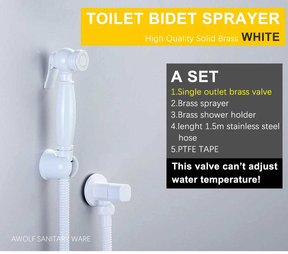 Description Picture 3 of itemAwolf White Handheld Toilet Bidet Sprayer Solid Brass Hygienic Shower Head Douche Kit WC Shattaf Set Bidet Faucet AP2288