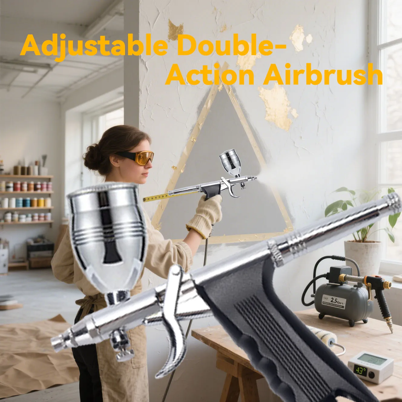 Airbrush Kit with Double Action Trigger Airbrush Gun 0.5mm Needles 2/5/13cc Paint Cups for Nails Cake Tattoo