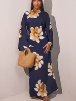 Femmes arabe Eid musulman dubaï Abaya Robe de luxe mode fleur imprimé Robe longue caftan Robe Femme africain Islam vêtements Kebaya 2