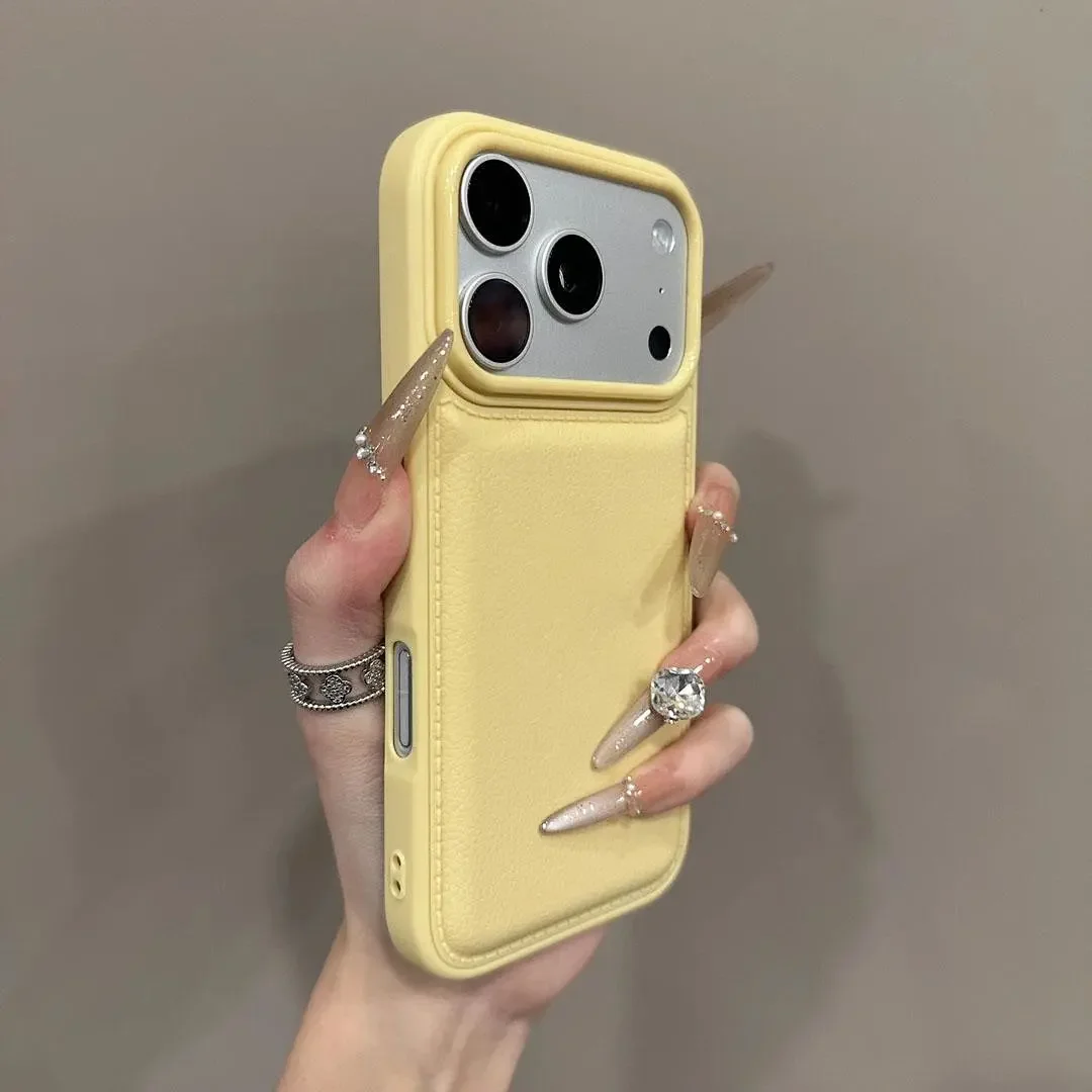 Korean Ins Pink White and Blue Bulge Leather Phone Case - Y2K Shockproof Cover