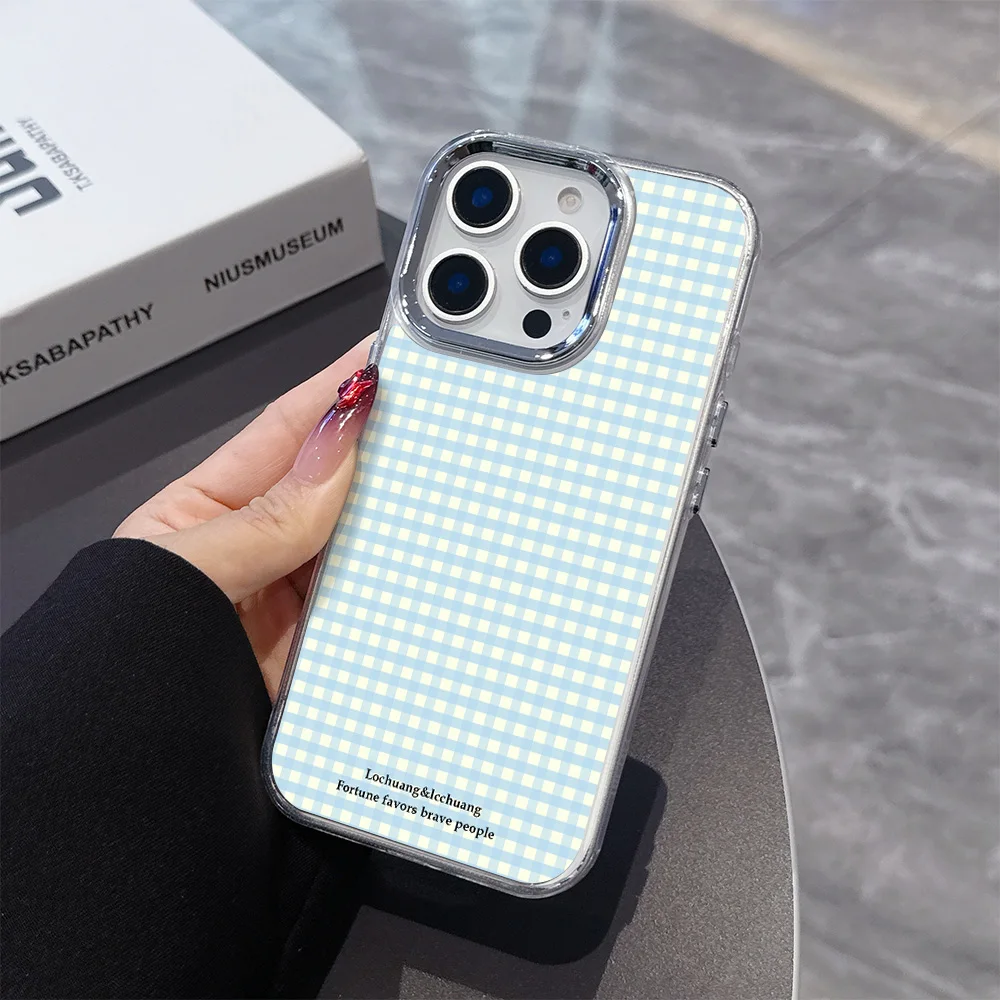 Korean INS Blue Checkered Grid Pattern Phone Case