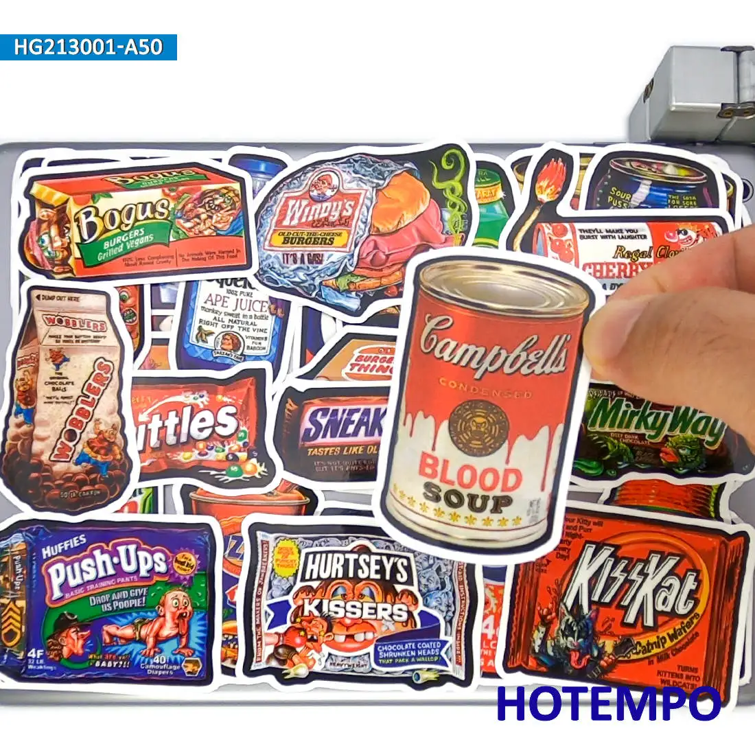 Food Snack Drink Spoof Package Design Funny Art Stickers for Laptop Scrapbook Skateboard Bike Motorcycle Car Phone Sticker 50PCS