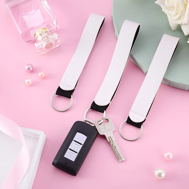 100Pcs Sublimation Keychain Blanks Wristlet Keychain DIY White Neoprene Keychain Wrist Lanyard Keychain Holder for Women Girls
