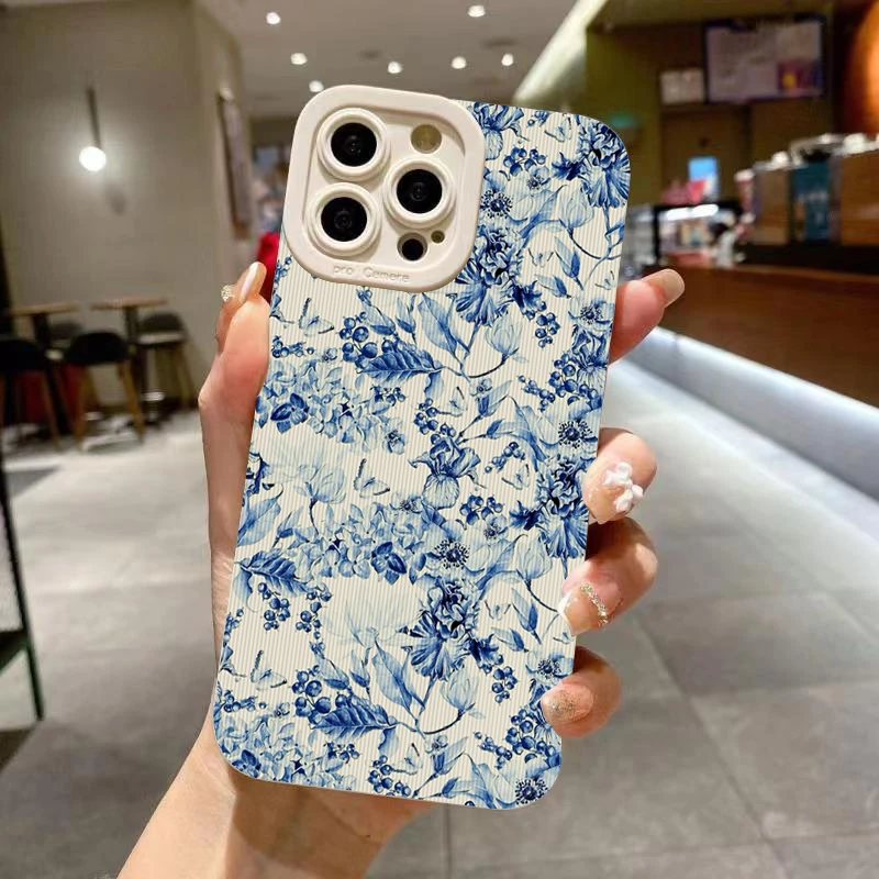 Elegant Blue Floral Design Soft Matte Phone Case Cover