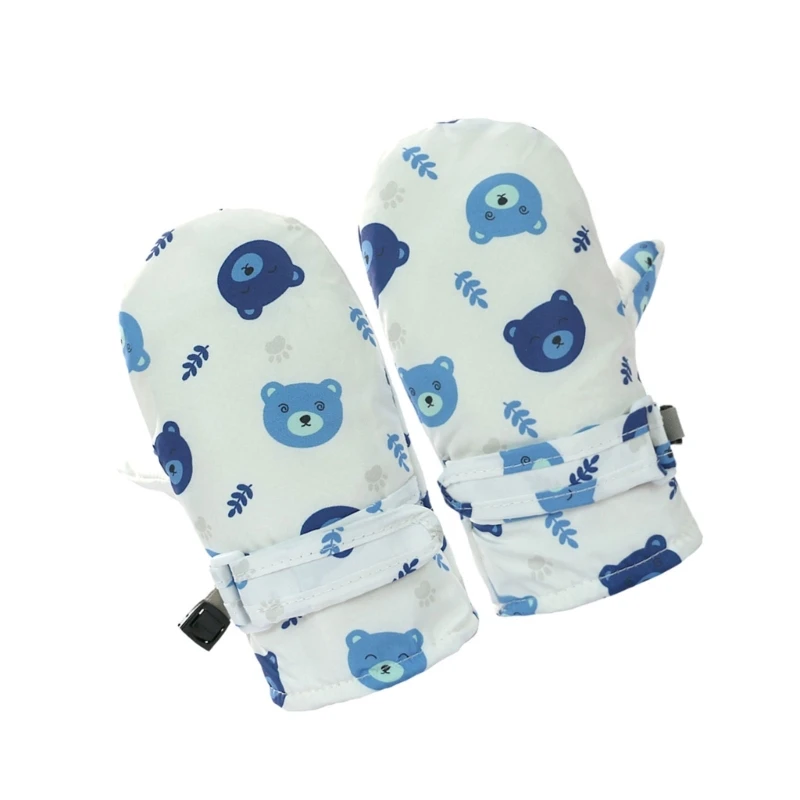 B2EB Windproof Children Warm Snow Gloves Printed Cartoon Bear Thicken Thermal Mitts