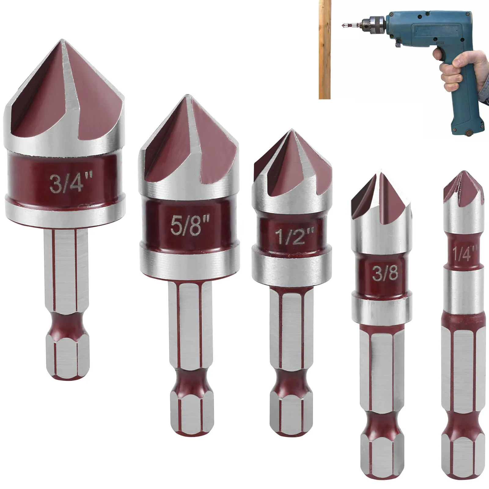 

5Pcs M35 Cobalt Drill Bits Set Precsie Hex Shank Countersink Drill Bit Kit with 82° Tip Multifunctional M35 Cobalt Countersunk