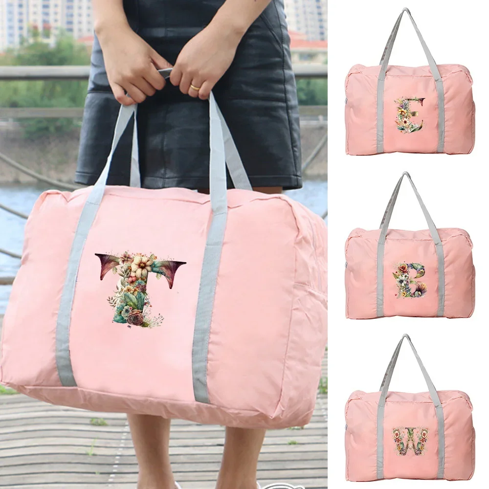 

Travel Bags Boston Bag Organizers Large Capacity Weekend Bag Floral Letter Pattern Foldable Clothes Storage Carry on Handbags