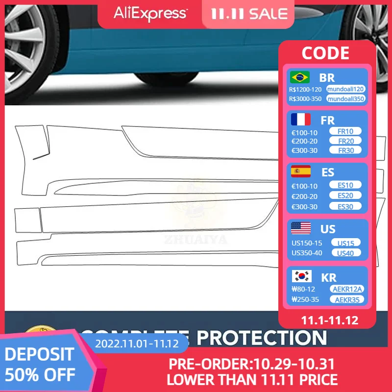 

PreCut Rocker Panels Paint Protection Clear Bra Guard Kit 7.5mil TPU PPF For AUDI TTS RS BASE 2019-2021