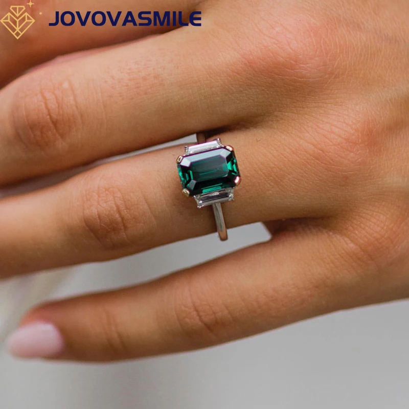 JOVOVASMILE Fine Jewelry Dark Green Moissanite Rings 3 Carat 10x7mm Slightly Elongated Asscher Cut 18k Yellow White Gold Ring jovovasmile vintage moissanite ring fine jewelry 6 8 carat 11 5x9 5mm old mine asscher cut real 14k yellow gold invisible halo