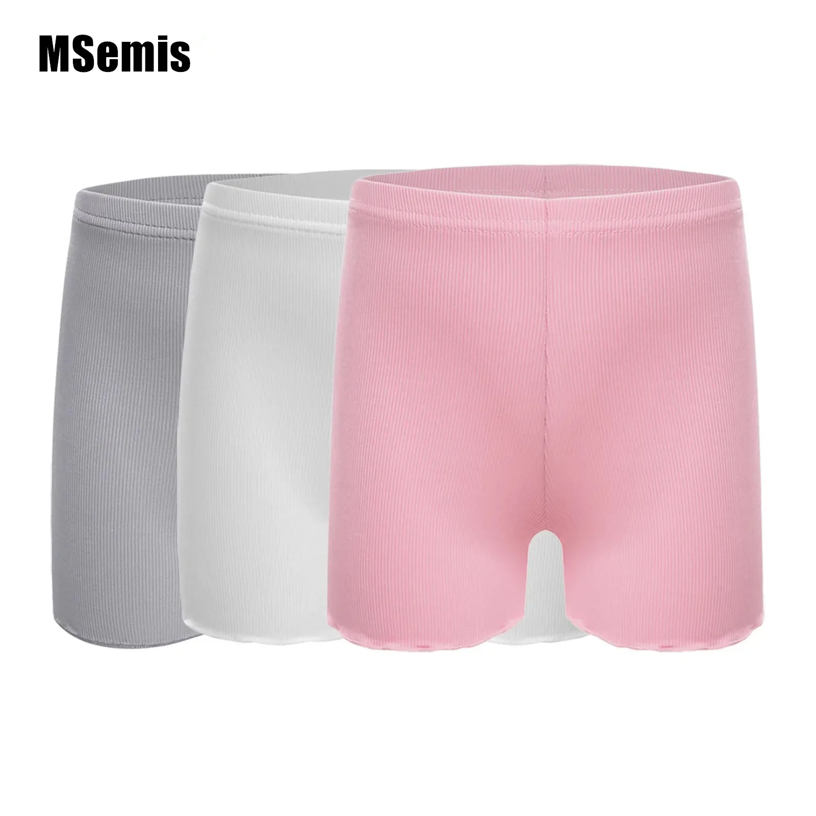 3Pcs Kids Girls Ribbed Shorts High Waist Underwear Solid Color Elastic Waistband Panties Nightwear