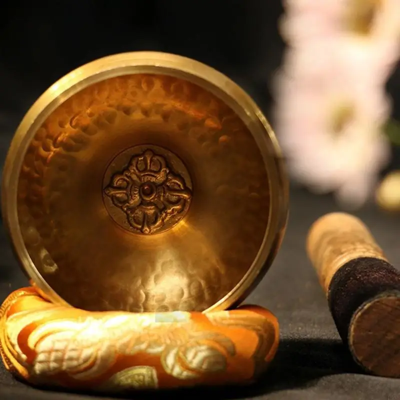 L9NB Nepal Tibetan Buddhist Bowl Set Pad Ring Mallet Meditation Singing Bowls for Home Bedroom Temple Yoga Studio Decoration 5