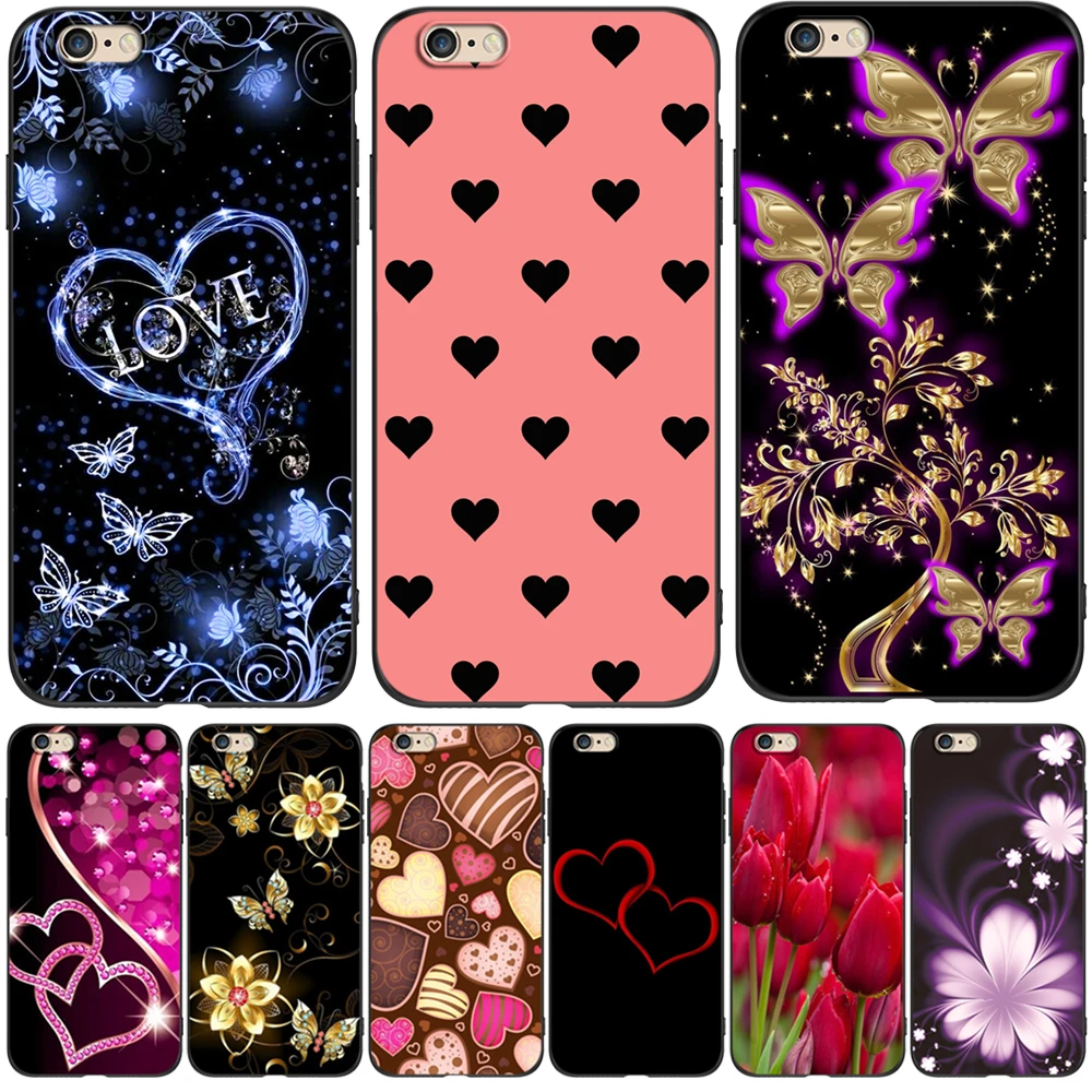 Per Iphone 5 S 5 S Se 2016 4.0 "Custodia Per Telefono Su Apple Iphone 6 S 6 S Plus Funda Bumper Custodia In Tpu Nero Love Butterfly Valentine