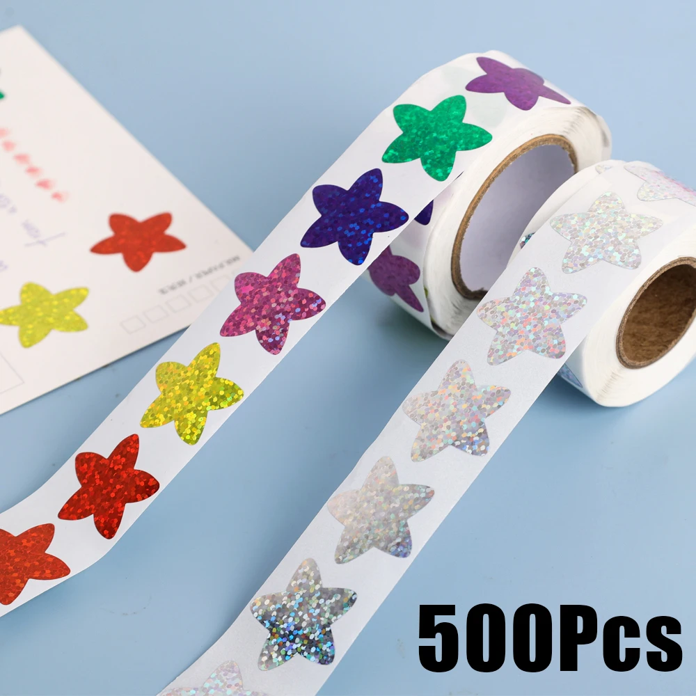 

500pcs Colorful Laser Stars Stickers Scrapbooking Handmade Decoration Xmas Holiday Birthday Party Gift DIY Sealing Label Sticker