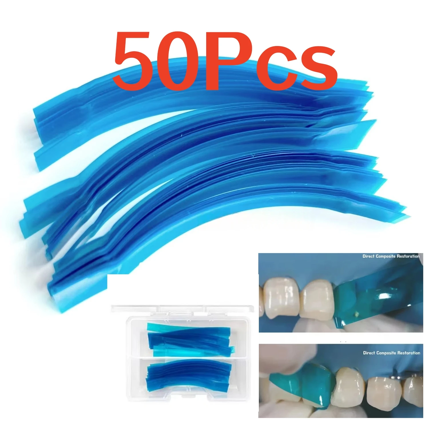 50Pcs Dental Anterior Resin Restoration Matrix Bands Trans Anatomical Strip View Blue Matrices Matrix Similar with VariStrip