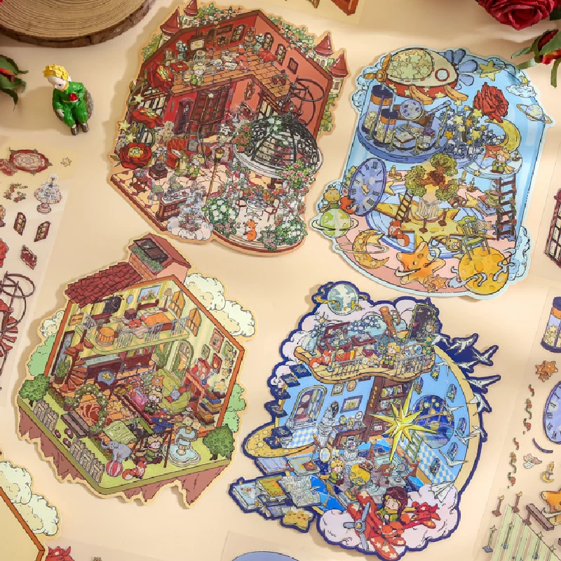 3pcs Scene Miniature Stickers Storage Stickers DIY Cabin Scene Stacking and Pasting Scrapbooking Material Scrapbook Kit