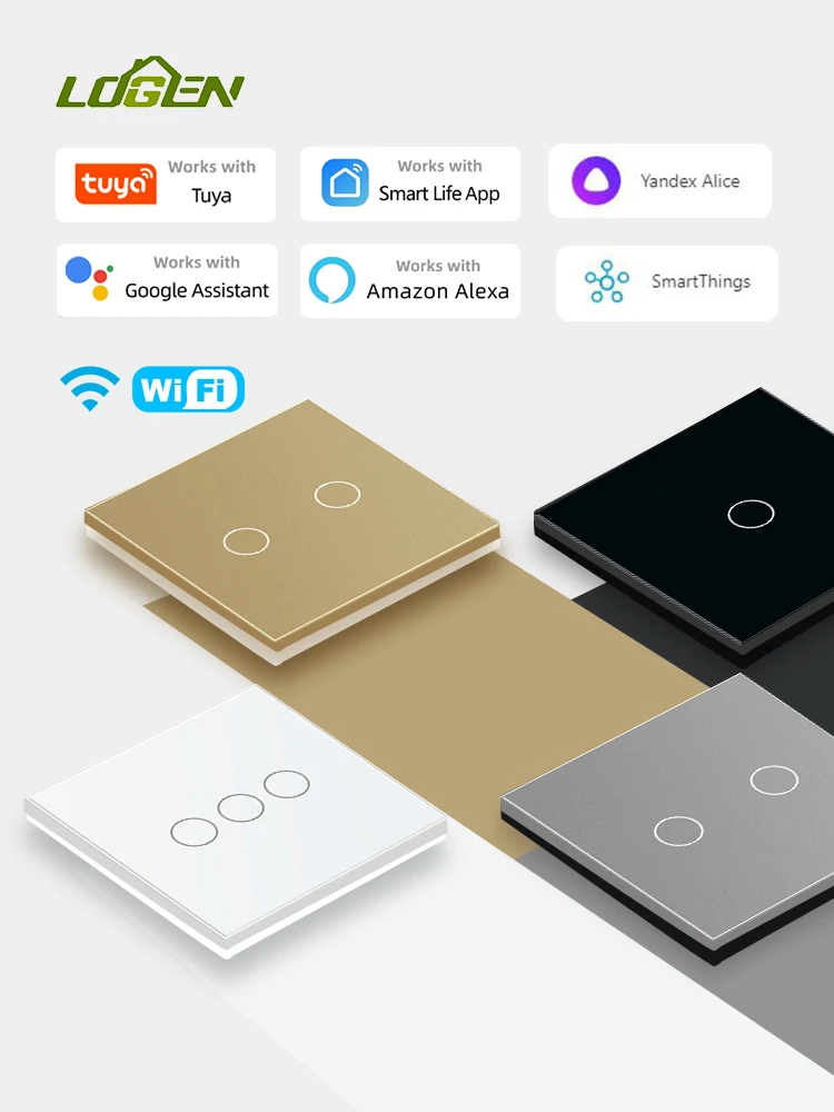 Interruptores Inteligentes Tuya Wifi UE 1/2/3/4Gang Interruptor De Luz Táctil Sensor De Pared 433mhz Interruptores RF Smart Life Para Alexa Google Home Alice