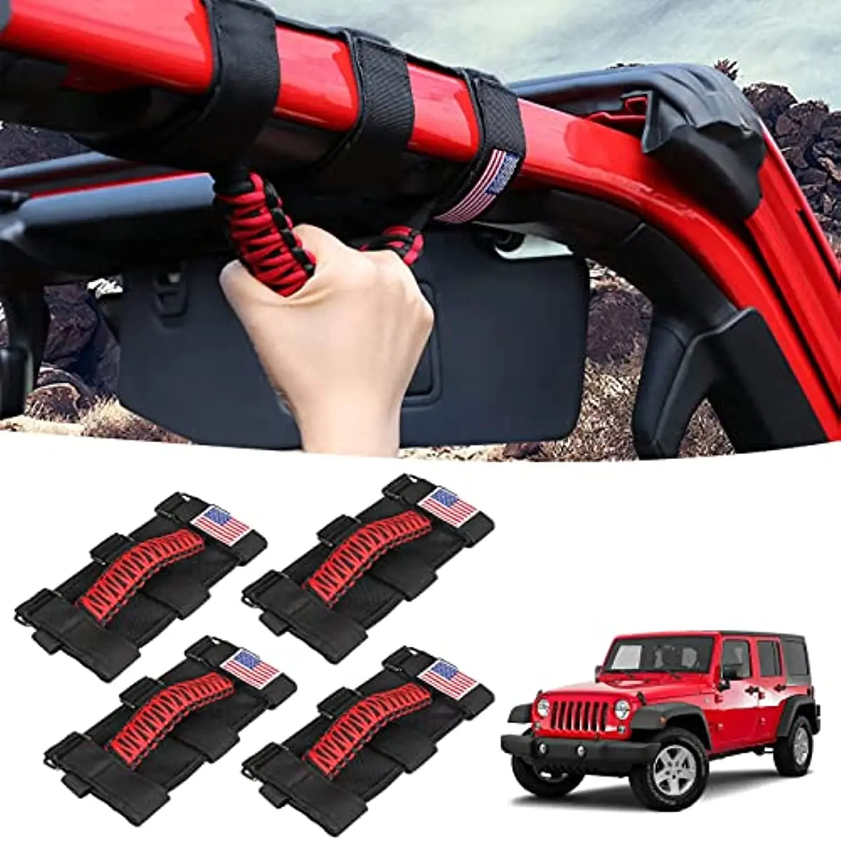 

4 Pack Grab Handles Roll Bar Paracord Handgrip Handles for Jeep Wrangler YJ TJ JK JL,Gladiator JT 1955-2022
