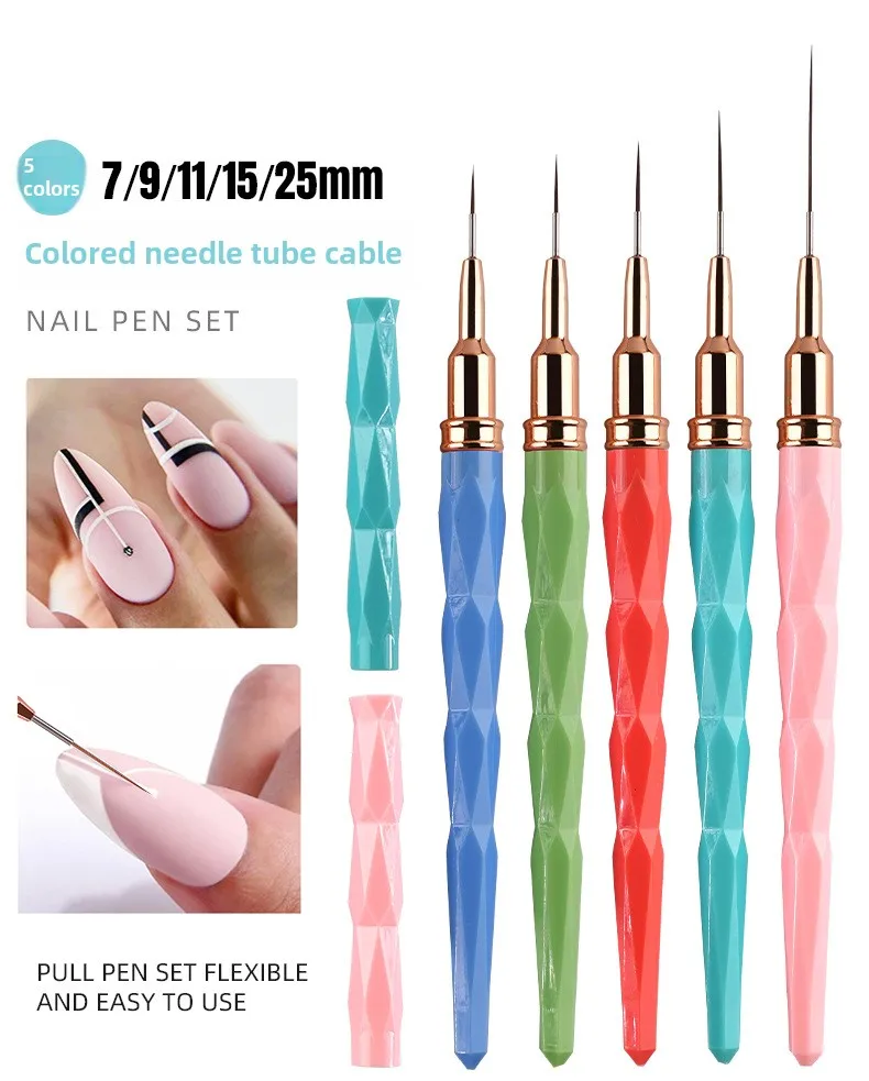 Description Picture 2 of itemNew 5pcs Rhombus Fine Liner Brush Nail Art Striping Brushes Thin Line Nail Brush Detail Painting Pen Gel Nail Painting Tools