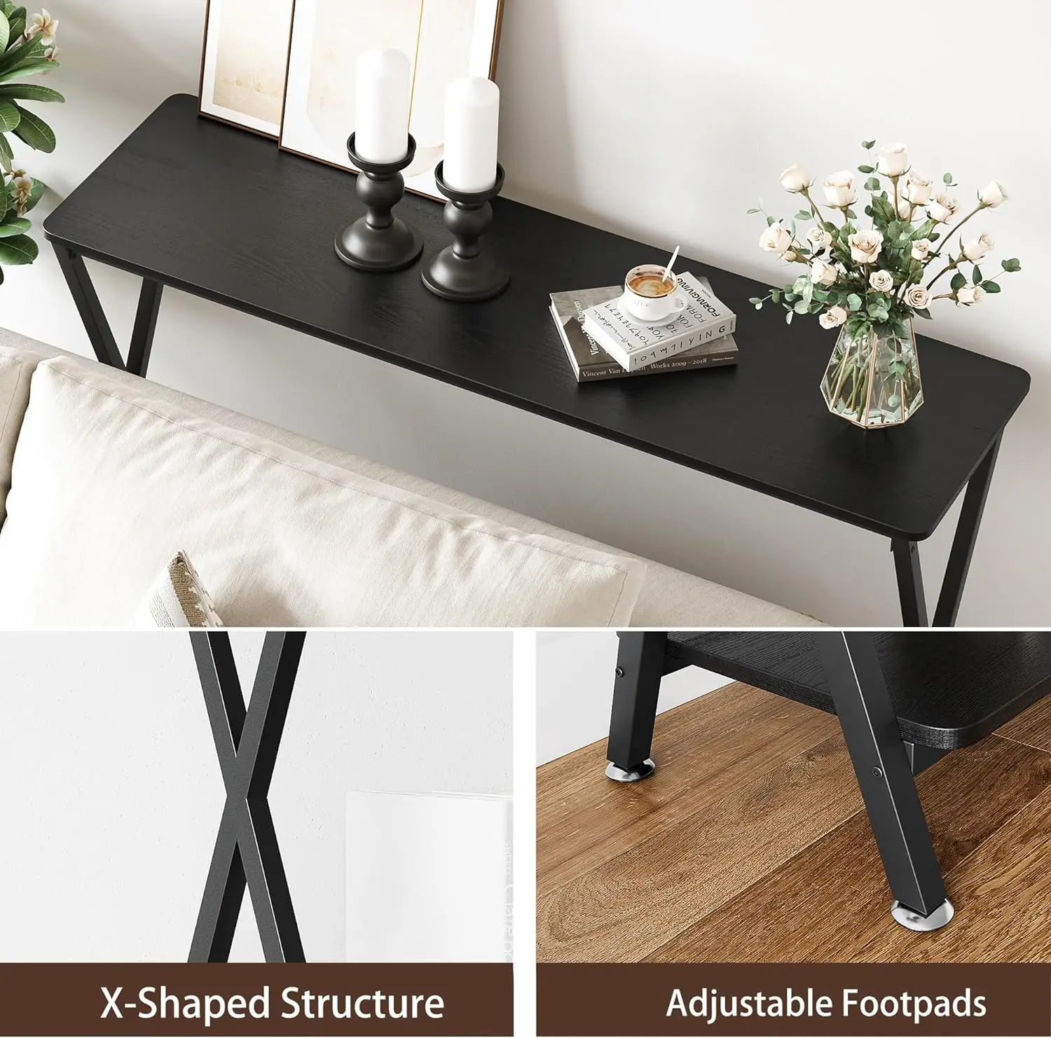 Narrow Console Table, Wood Sofa Table with Shelf, Metal Frame, 2-Tier Industrial Entryway Table For Living Room, 80*30*81cm