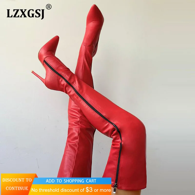 Black Sexy Over The Knee Boots Women High Heels Shoes Ladies Thigh Spring Leather Long Botas Female Shoe Plus Size 43 |