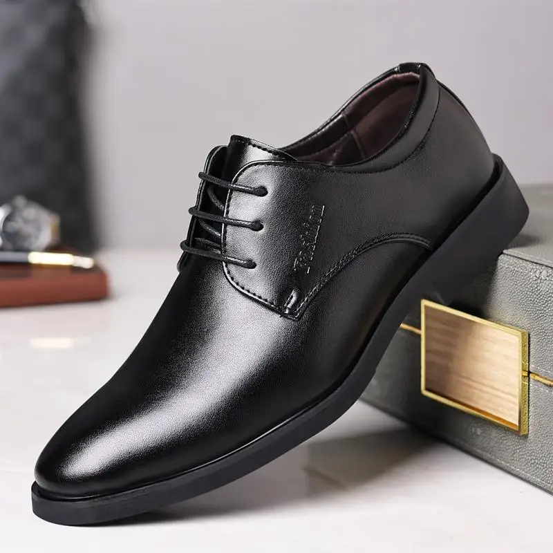 

Suit Men's Shoes Autumn British Business Dress Big Toe Casual Leather Shoes Men's Black Groom Wedding Shoes High-Grade