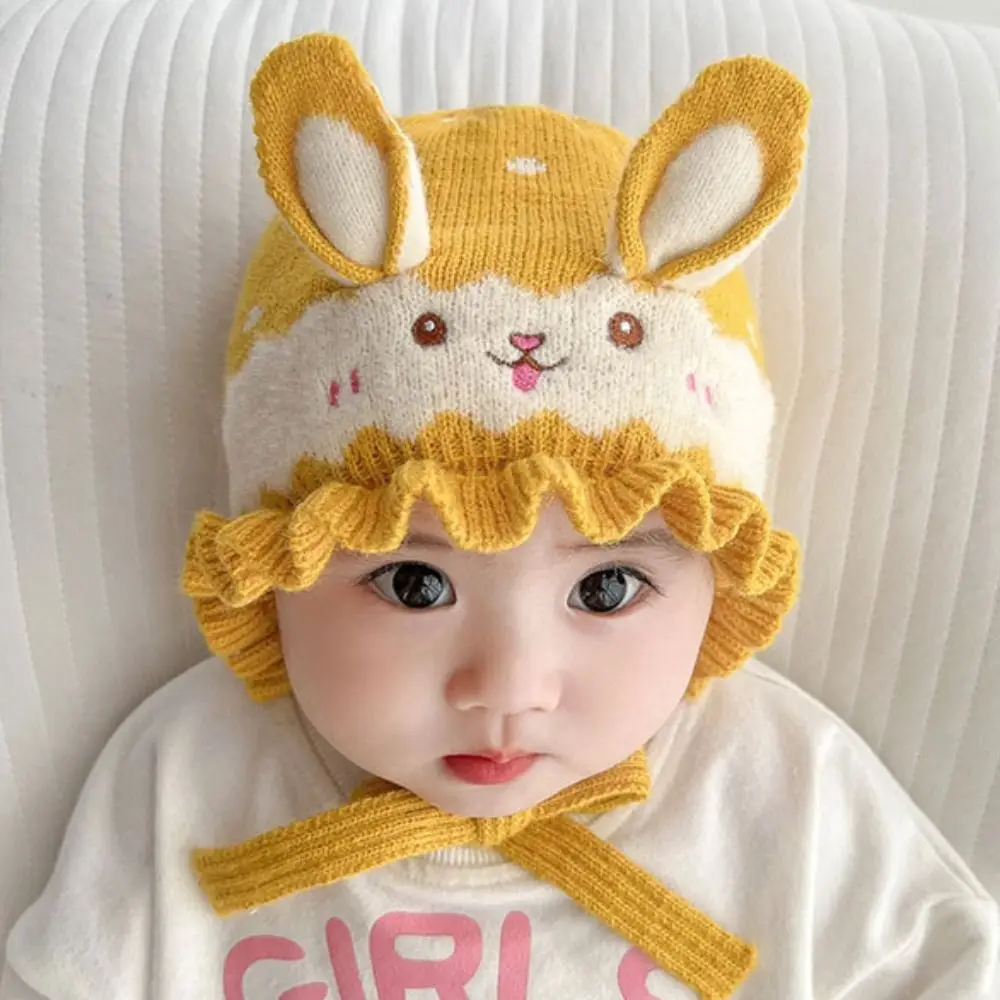 Fashion Rabbit Ear Baby Knitted Hat Solid Color Warm Infant Beanie Hats Thicken Soft Pullover Cap Boys