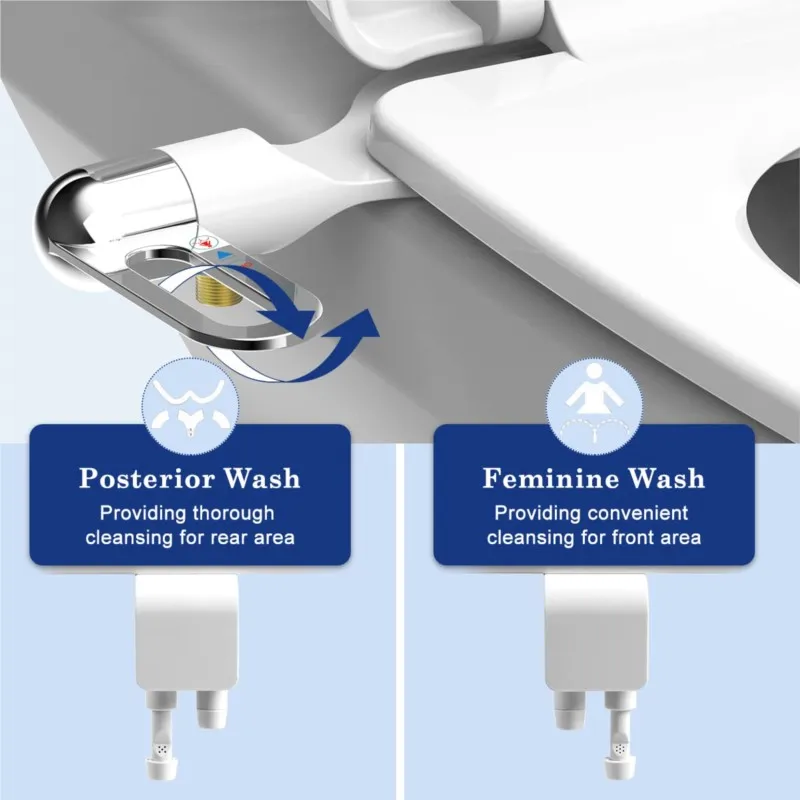 

Bathroom Bidet Toilet Accessories Fresh Water Sprayer Double Nozzle Adjustable Water Pressure Non-Electric Ladies Self-Cleaning