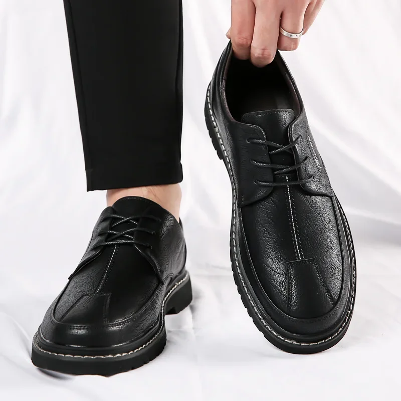 Casual Shoes Loafers British Leather Sneakers Flats Shoes Classic Men Leather Spring Summer New Trendy All-match Platform