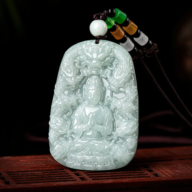 

Real Grade A 100% Natural Green Jade Jadeite Dragon Kwan-yin Pendant