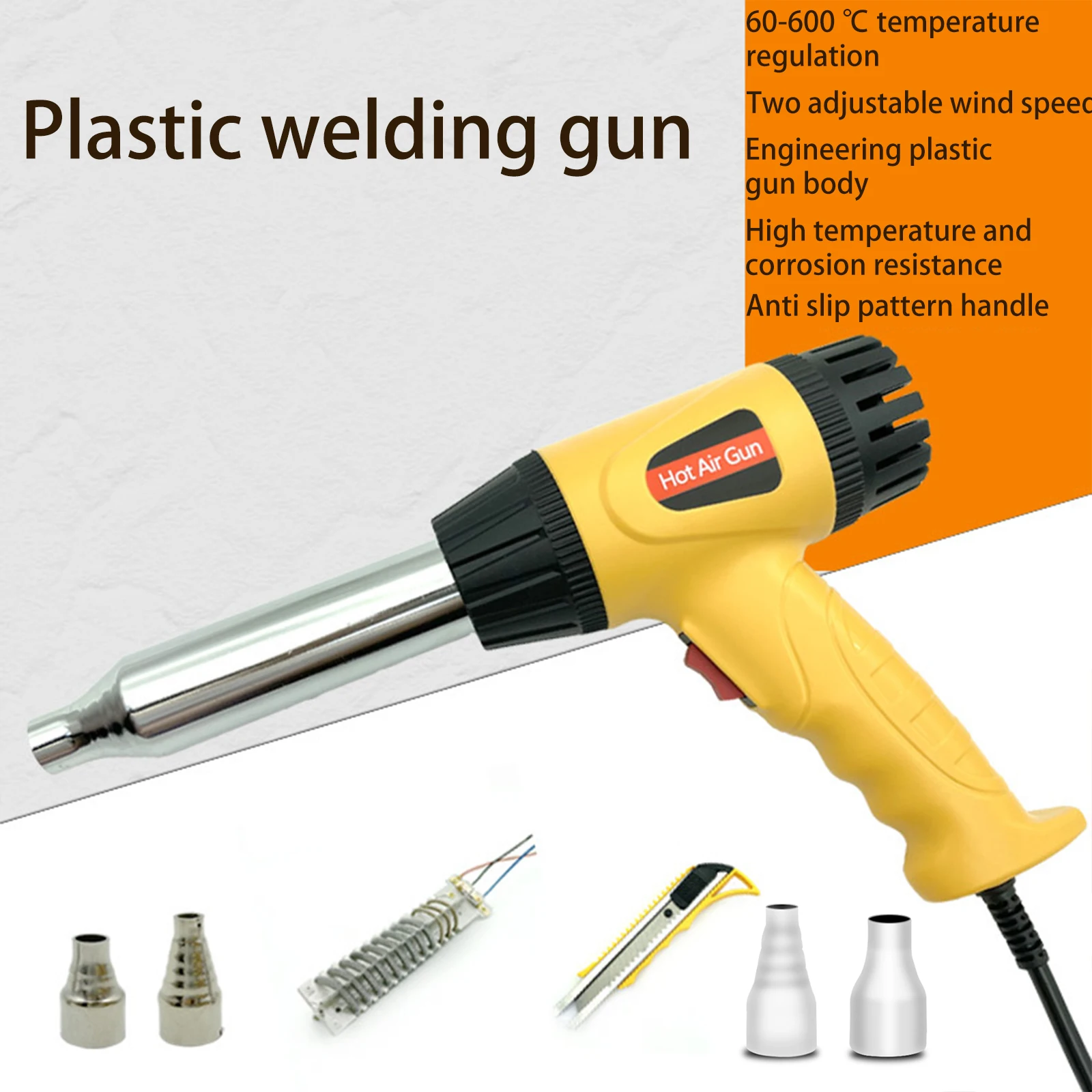 750W Electric Hot Air Gun Heat Gun Temperature Adjustable Welding Gun Auto Plastic Pipe melting Welding Repair Tool 100-600℃ 3
