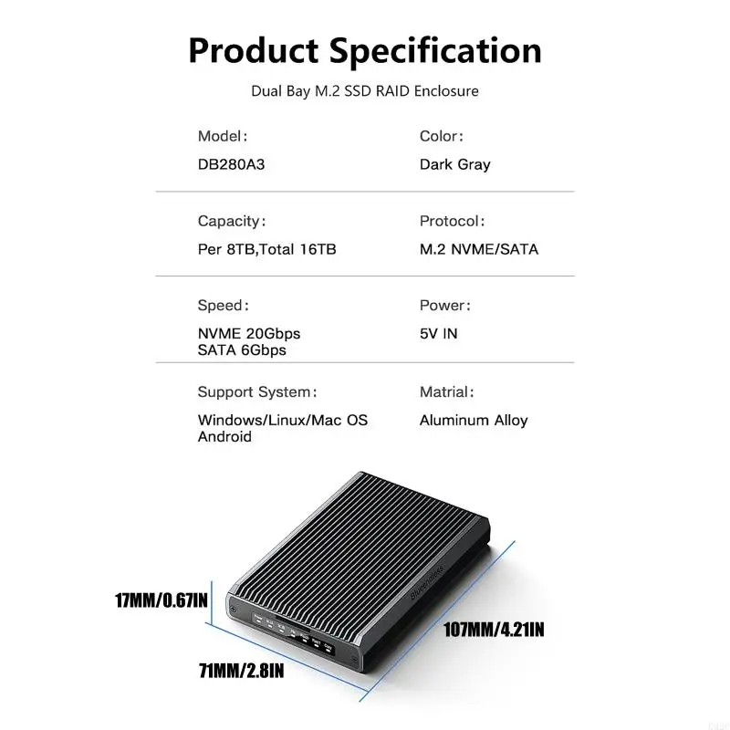 충격 방지 보호 이중 프로토콜 NVMe RAID0 1 드라이브 인클로저 보안 K92C