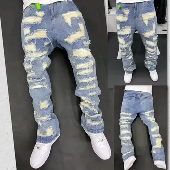 Vintage American Style Jeans High Street Tear Wear Resistant Clean Fit Denim Pants Hip Hop Culture History Inspirated 1