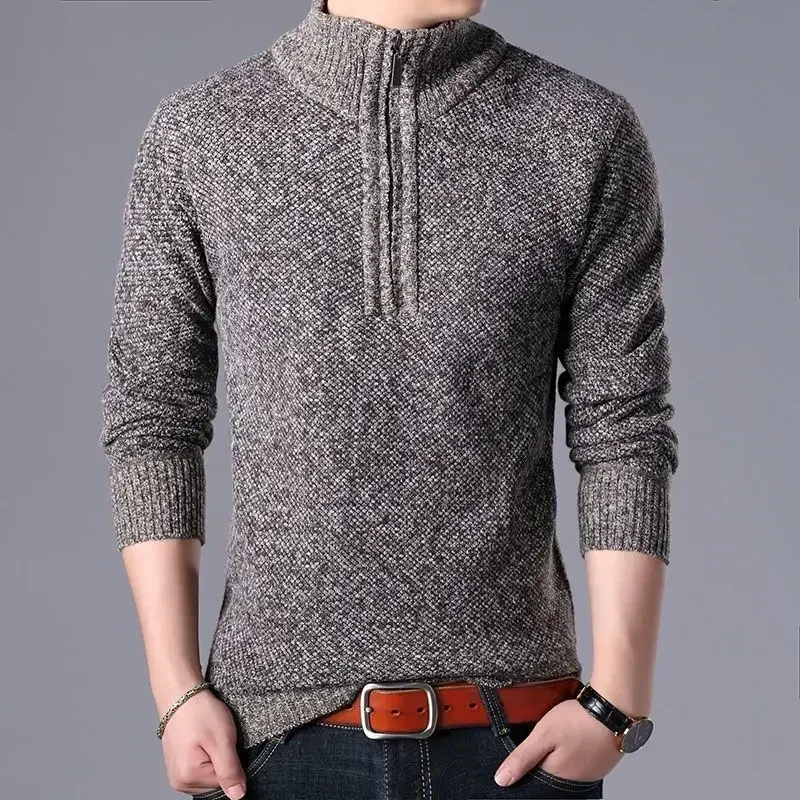 thumbnail image 1 of Ropa para hombre, jerseys con cremallera, suéteres de punto con cremallera para hombre, cuello sin capucha, cuello cálido, primavera y otoño, coreano, X Overfit Fun AS, 1 of 5