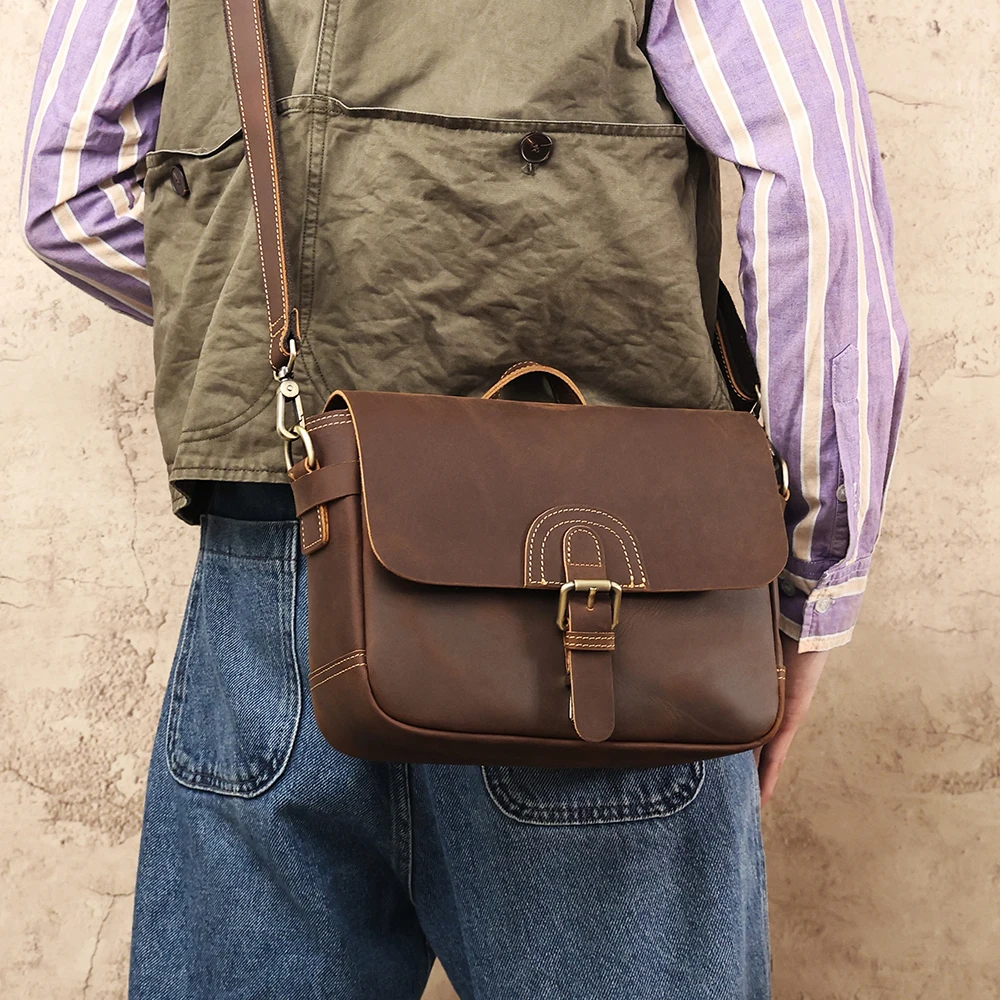 

Genuine leather sports niche crossbody bag men's postman leather shoulder bag for crazy horse leather backpack