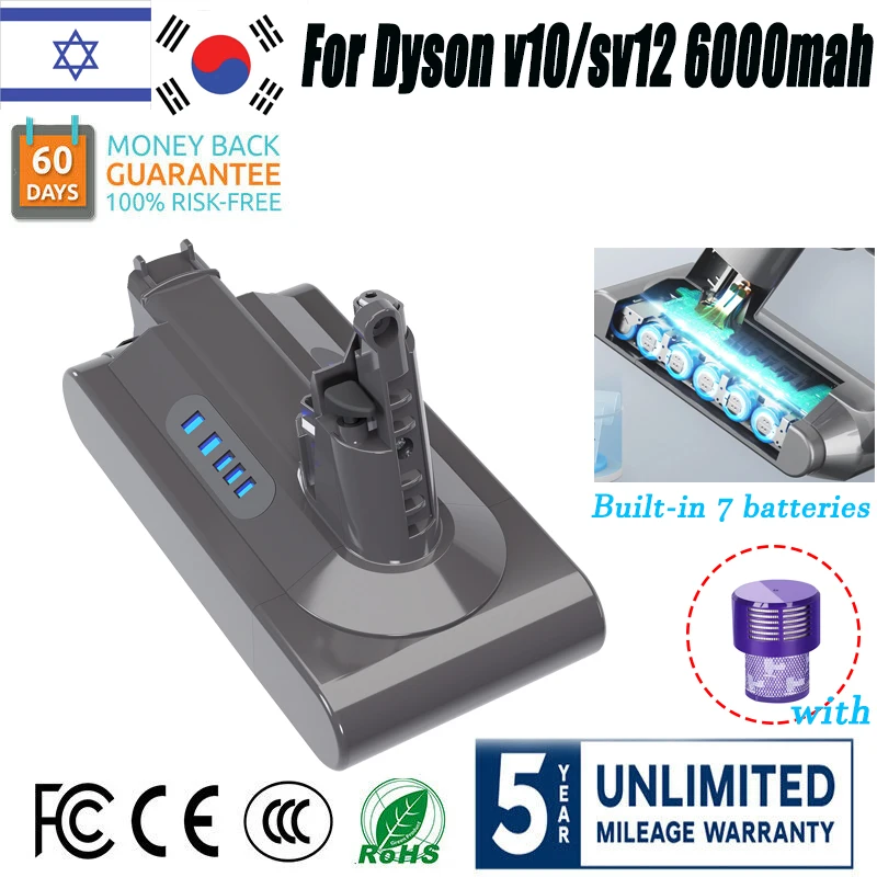 25.2V 6000Mah Per Dyson V10 Sv12 V10 Absolute V10 Fluffy Cyclone V10 Batteria Aspirapolvere Senza Fili Per Batteria Dyson V10