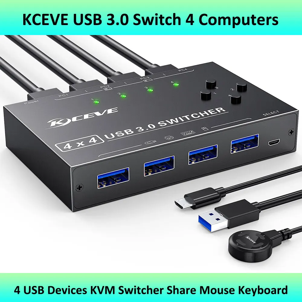 USB 3.0 Switch 4 Computers,4 Port USB Switch Selector Sharing 4 USB Devices,USB Switcher Compatible with Mac/Windows/Linux