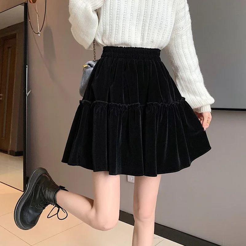 Elastic Waist New Solid Skirts Fashion Casual Slim Pleated Patchwork Office Lady Simplicity Sweet Streetwear Women\'s Clothing