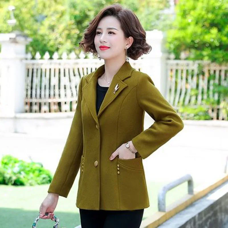 Middle-aged And Elderly Fashion Woolen Coat Ladies Short Western-style Suit Collar Autumn And Winter Leisure  Woolen Coat Womens