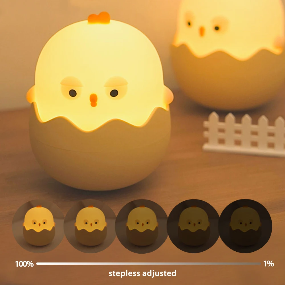 Cute eggshell chicken night lamp USB rechargeable silicone lamp tap light fun and practical desk lamp as a gift is a good choice 5
