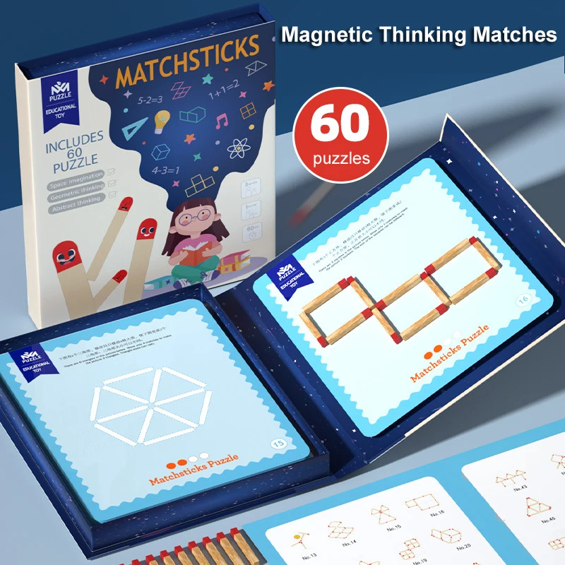 

Matchstick Puzzle Games Teaser Puzzles Montessori Educational Math Toys Wood Match Sticks 30pcs for Toddlers Travel Toys