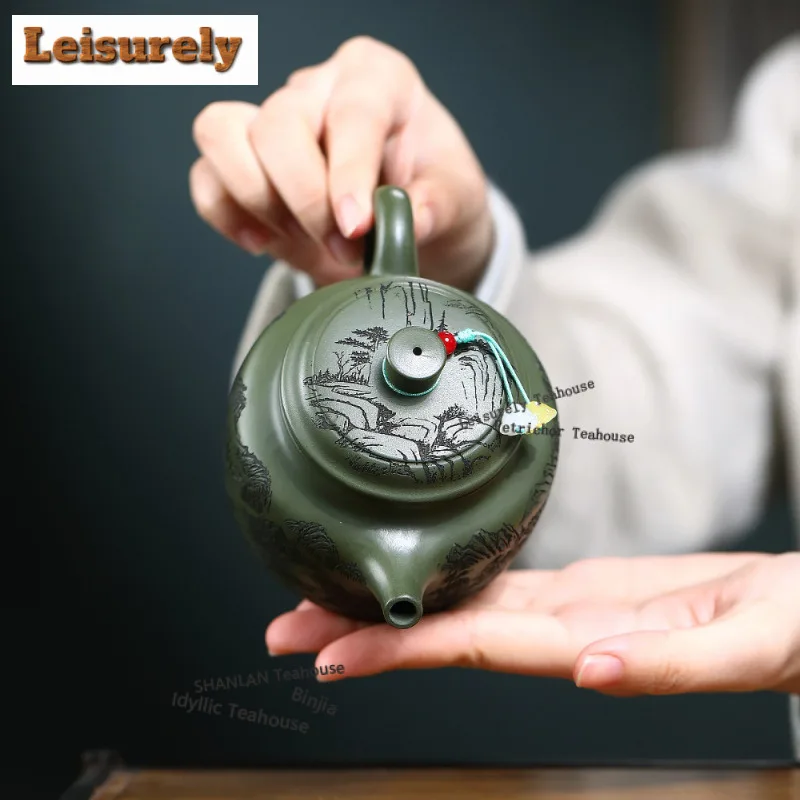 250ml Authentic Yixing Purple Clay Teapots Handmade De Zhong Pot Raw Ore Green Mud Kettle Chinese Zisha Tea Set Cafes Supplies