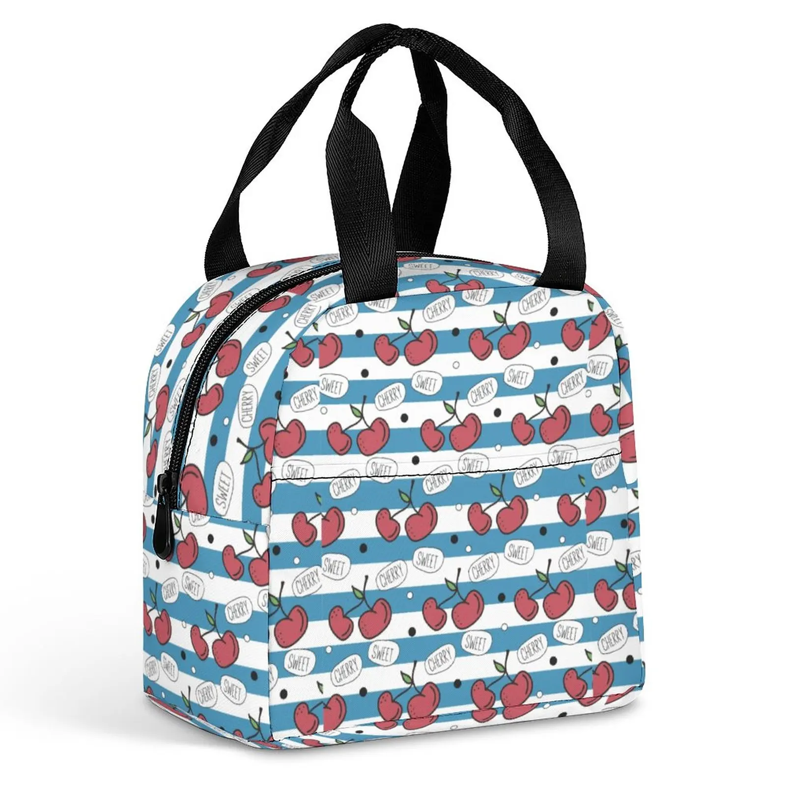 Custom Pattern Tote Lunch Bags for Women Blue White Stripes Portable Lunch Bag Picnic Travel Breakfast Box Office Work School born to fly captain stripes flight pilot travel canvas backpack school computer bookbag aviation airplane college daypack bags