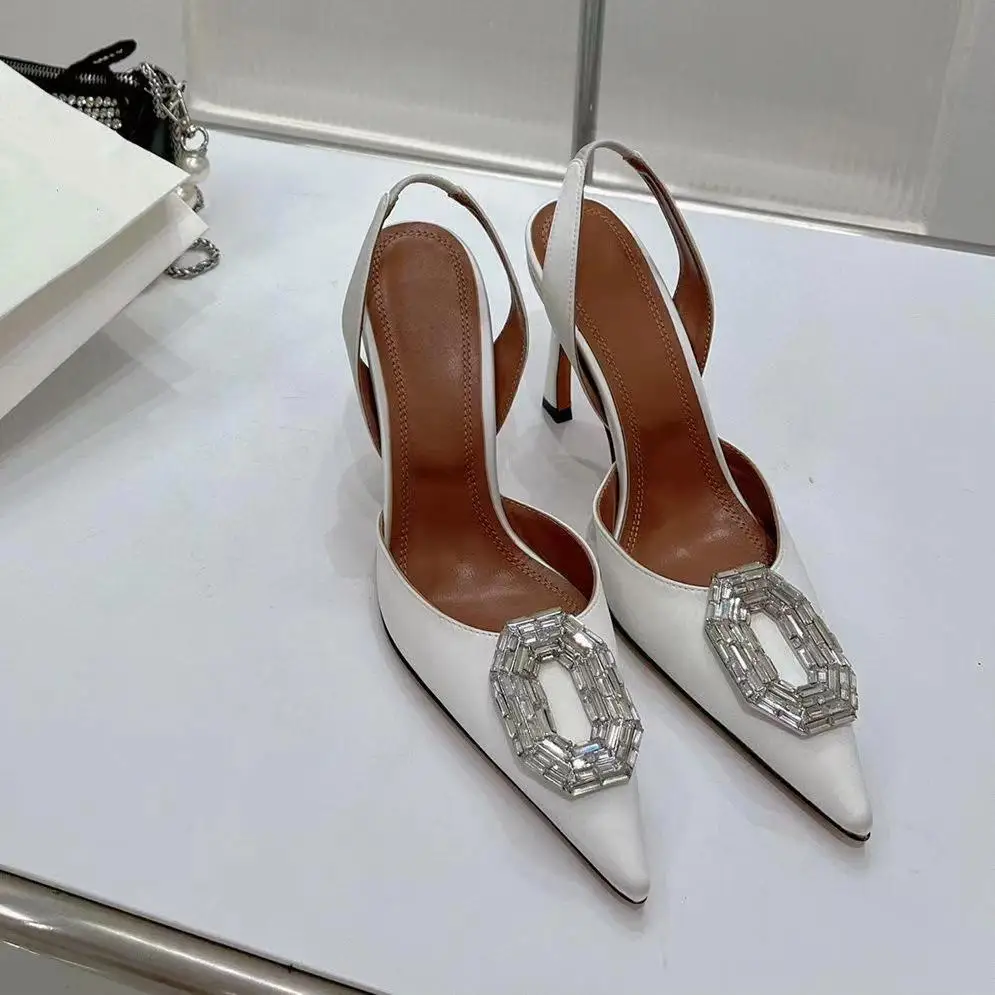 new High Heels Women Pumps Rhinestone Buckle Wedding Shoes Pointed Toe Slingbacks Thin Heels Crystal Bling Summer Sandals Woman
