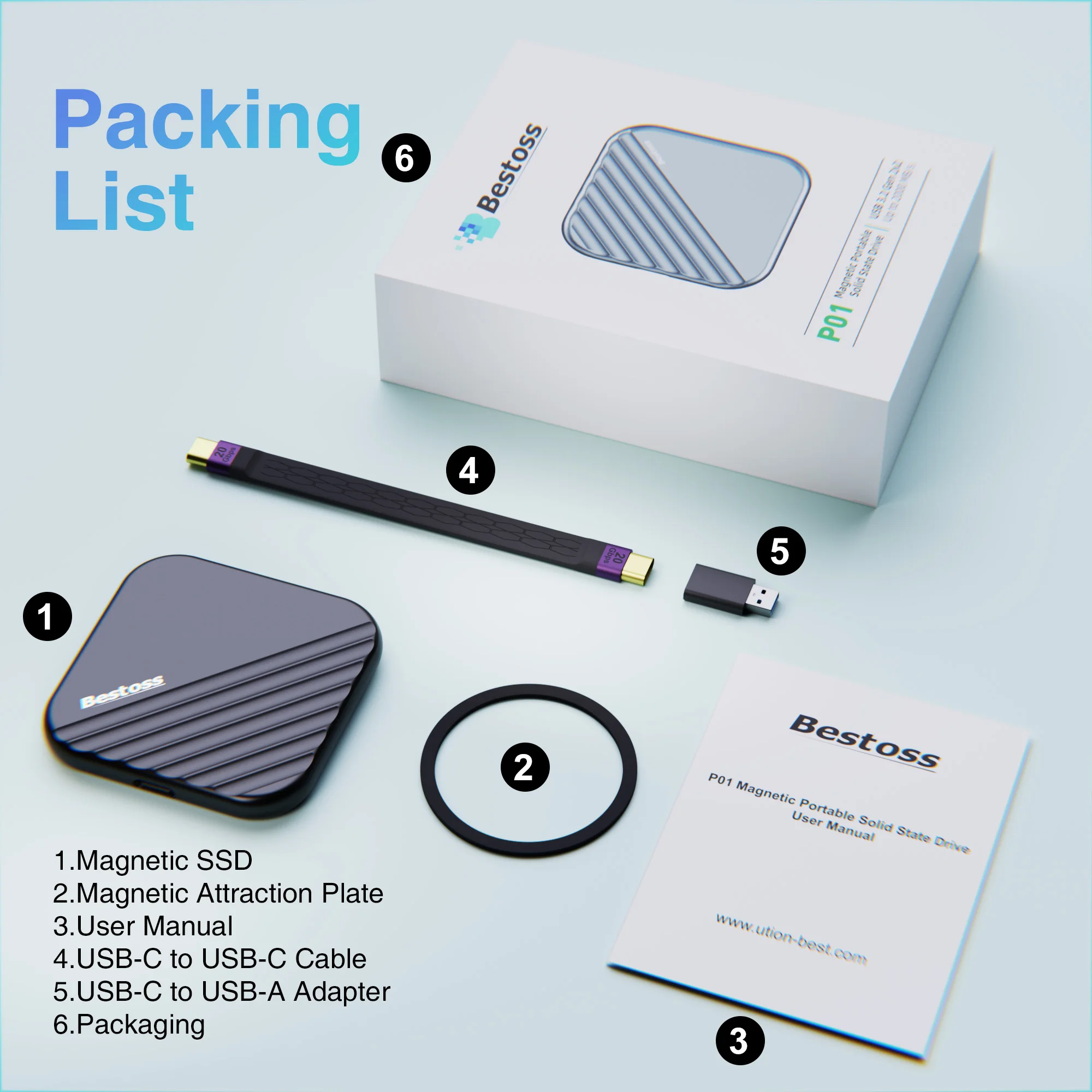 베스토스 마그네틱 휴대용 SSD 외장 고속 전송 512GB 1TB 2TB 컴퓨터 또는 휴대폰용