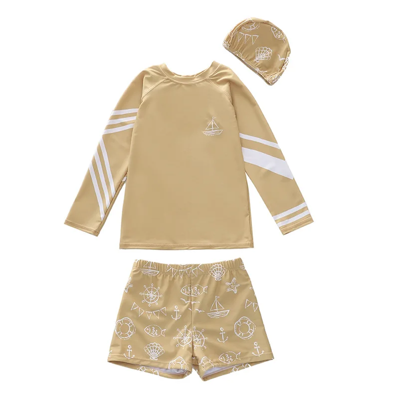 Swimsuit Boy 3 Pcs Long Sleeve Children's Swimwear Rash Guard Set Baby Toddler Big Boys Bathing Suit Summer Beach Clothes Kids