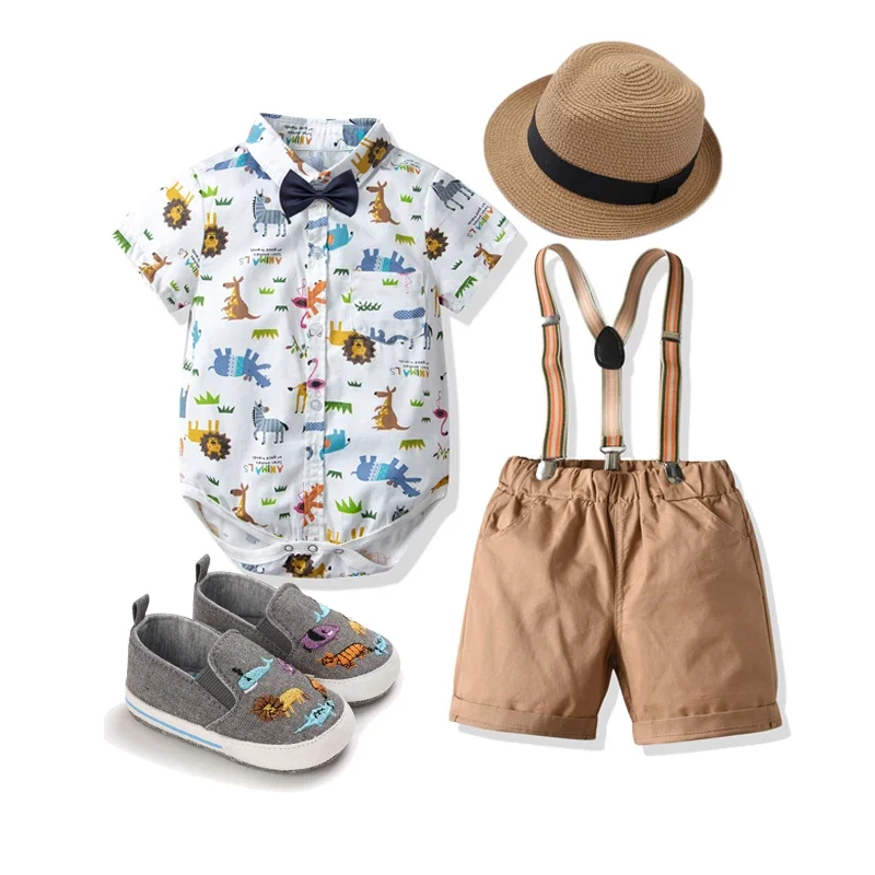 Baby Boy Jungle Safari Costume Animal Costume Lion Printed Romper Bodysuit Suspender Pants