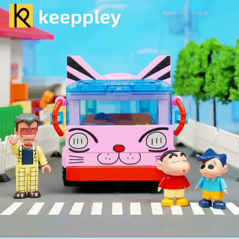 

Keeppley Crayon Shin-chan Cat школьный автобус строительные блоки DIY игрушки сборные аниме модели автомобиля украшения детские подарки на день рождения