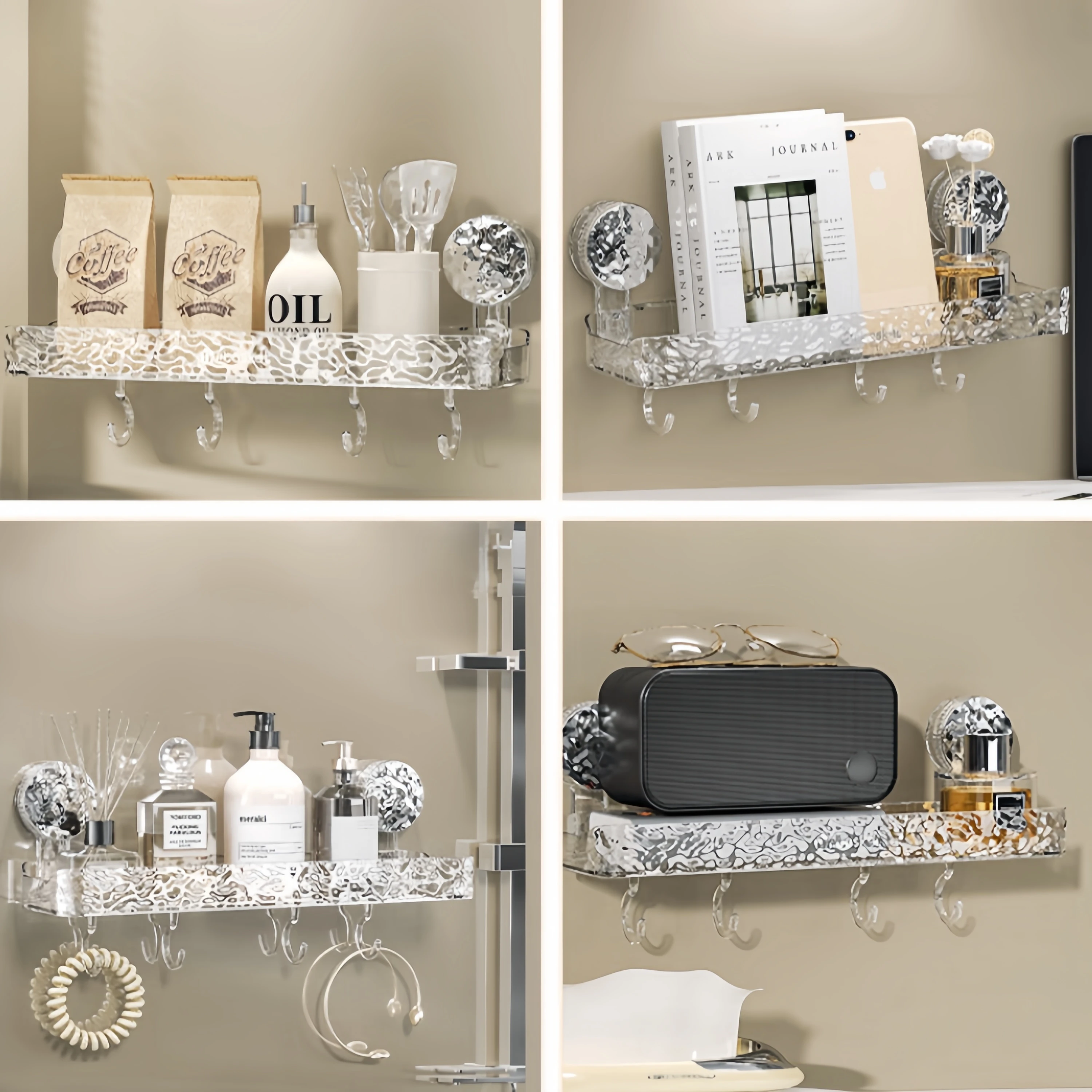 Shower Suction Cup Shelf Basket Light Glacier Pattern One Second Installation bathroom Organizer Storage Rotating to Suck Remove