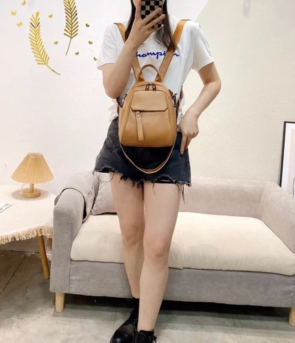 100% Soft Genuine Cow Leather Calfskin Women Backpack 2022 Top Layer Nature Cowhide Dual Function Backpack Yellow Ladies Bagpack 